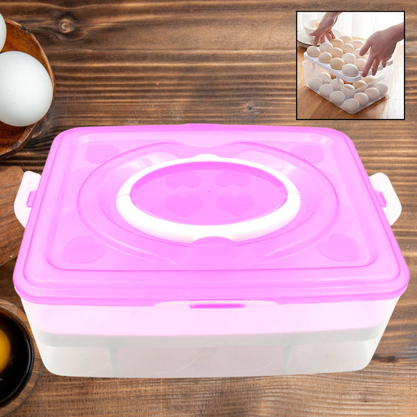 2 Layer 32 Grid Egg Tray with Lid Carrier Holder1 Pc