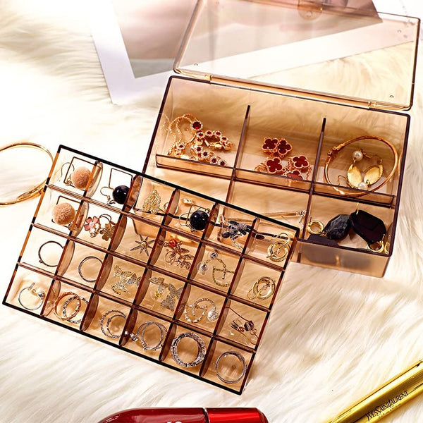 2-Layer Acrylic Jewelry Storage Box with 30 Compartment Dustproof Organizer